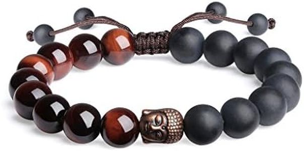 COAI Natural Red Tiger Eye and Matte Onyx Buddhist Prayer Bead Bracelet for Men