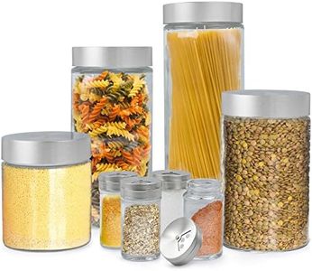 Estilo 8 Piece Glass Canisters And Spice Jar Set with Stainless Steel Screw On Lids, Clear