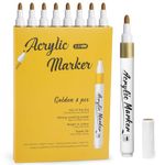 Mzh Art Gold Markers Pen, 8 Pack Gold Paint Pens, Fine Tip, Acrylic Gold Permanent Markers for Paper, Sketching, Drawing, Wood, Rock, Tyres, Plastic, Leather, Glass, DIY Painting