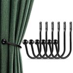 Curtain Holdbacks, 6 pcs Curtains Holder Wall Mounted Drapery Tiebacks Retro Window Hook for Home Decor, Matte Black