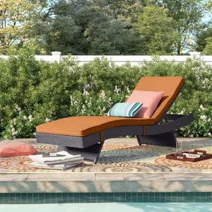 NIRANKAR Furniture Outdoor Rattan and Wicker Adjustable Reclining Backrest Lounger Chair,Back Cushion, for Poolside, Backyard, Deck, Chaise Lounger, Sunbathing Patio Sun Lounger, Backyard ( Orange)
