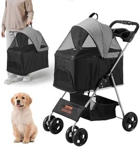 VEVOR Pet Stroller, 4 Wheels Dog Stroller Rotate with Brakes, 35lbs Weight Capacity, Puppy Stroller with Detachable Carrier, Storage Basket and Cup Holder, for Dogs and Cats Travel, Black+Dark Grey