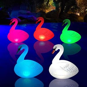 LENONE Floating Pool Lights Swan - Glow in The Dark Color Changing Swan Solar Pool Lights - Inflatable Waterproof Auto ON/Off Floating Swan Pool Lights for Lawn Yard Party Christmas Decor- 1P