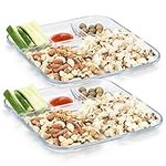 Navaris Glass Divided Plates (Set of 2) - 4-Section Snack Plate for Adults Serving Portion Control - 25.4cm Square Clear Platter with Food Dividers
