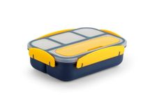 Qshare Lunch Box for School - Unbreakable Plastic 4 Compartment Leak Proof Lunch Box Container with Spoon & Fork for Kids & Adults, Microwave & Dishwasher, Perfect for Office & School(400 ML)