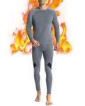 Runhit Mens Fleece Long Johns Set Thermal Underwear for Men Windproof Base Layer Long Sleeve Tops Leggings Extreme Cold Grey-Black Small