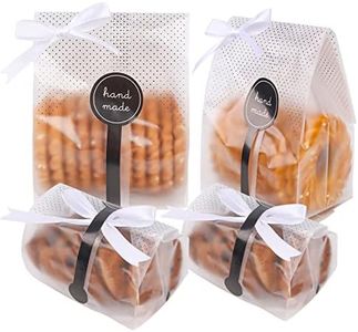YunKo Cookie Bags Translucent Plastic Candy Bags Treat Bags Valentine Gift Bags for Mini Loaf,Bundt Cake,Hot Cocoa Bomb Packaging with Stickers(100PACK,Black Dot)