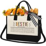 Bestie Gifts Tote Bag Friendship Gifts for Women, Best Friend Birthday Gifts for Sister BFF Work Bestie, Graduation Gifts Idea for Bestie Thank You Gifts for Bestie Canvas Tote Bag with Zipper