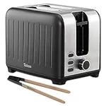 Vintage Toaster Black 850W - Retro Toaster 2 Slices Stainless Steel with Bamboo Clips & Crumb Tray Twinzee - 6 Toasting Settings