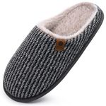 ONCAI Mens Slippers Grey Knit Stripes Memory Foam Mule Slippers Slip On Warm Fluffy House Indoor/Outdoor Shoes With Anti-skid Sole Size 14