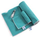 IUGA Yoga Towel Extra Thick Hot Yoga Towel + Hand Towel 2 in 1 Set, Corner Pockets Design to Prevent Bunching, 100% Microfiber -Non Slip, Super Absorbent and Quick Dry, (UK-Teal)