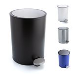 Bamodi Small Toilet Bin with Lids, Stainless Steel, Black Matte Bathroom Bin - Cosmetic Bin With Removable Inner Bucket - 3L Bathroom Trash Can with Soft Close Lid - Garbage Bin for Restroom