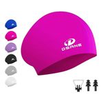 Dsane Swim Cap Women Long Hair, 3D Ergonomic Design Waterproof Swimming Cap, Silicone Swimming Caps for Women Kids Men Adults Boys Girls with Ear Plug and Nose Clip(Fuchsia/M)