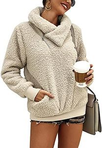 KIRUNDO Women's 2025 Winter Lapel Fuzzy Fleece Sweatshirt Faux Shearling Zipper Warm Sherpa Pullover Outwear With Pockets(Medium, Apricot)