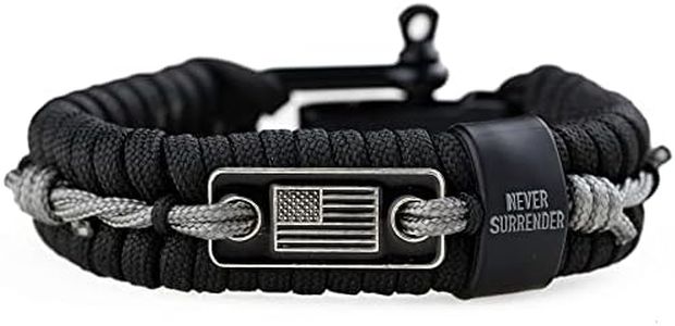 Hero Company Never Surrender Barbed Wire Paracord Bracelet - Tactical Survival Bracelet for Men with Bronze USA Flag - Helps Pair Military Veterans with a Companion Dog