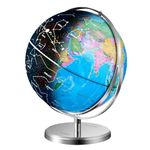 VEVOR Illuminated World Globe with Stand, 9 in/228.6 mm, Educational Earth Globe with Stable Heavy Metal Base and LED Constellation Night Light HD Printed Map, Spinning for Kids Classroom Learning