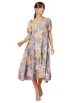 OOMPH! Printed Crepe Dress for Women, Puffed Sleeve, Grey - md1043