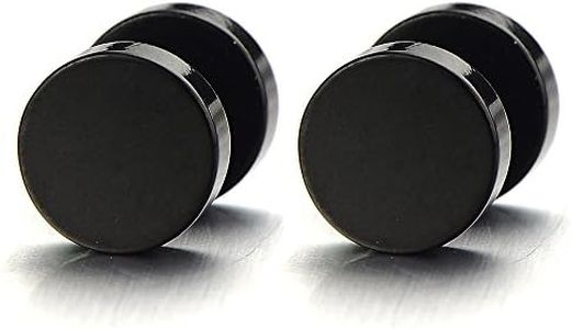 10MM Black Screw Stud Earrings for Mens Women Steel Cheater Fake Ear Plugs Gauges Illusion Tunnel