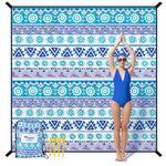 Diveblues Beach Blanket Boho, 10'X 9' Extra Large Sandproof Waterproof Soft, 8 Persons Family Size, Sand Free, Comfortable, Hard-Wearing 150D PES, Lightweight, 4 Stakes&1 Travel Bag, S12