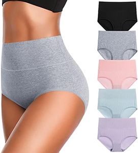 Womens Underwear High Waist Cotton Underwear Soft Underwear Super Stretchy Briefs Full Coverage Panties Women, Light-5pack, Medium-Large