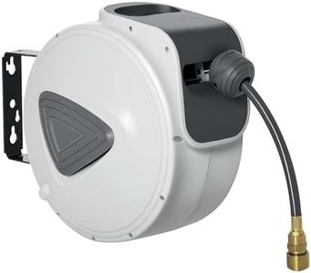 DURHAND Retractable Air Hose Reel, Wall Mount Auto Rewind Hose- Reel, 10m+ 90cm Diameter 3/8" 9.5mm, Connector 1/4" BSP, Grey