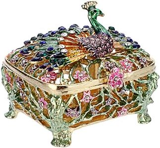 ELLDOO Mini Peacock Trinket Box, Vintage Metal Enameled Decorative Box Ring Earrings Jewelry Organizer Gift Box for Girl Women