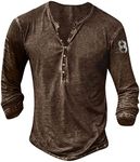 Men's 3D Print T-Shirt Long Sleeve,Y2K Goth Tops Graphic Distressed Retro Button Up Shirts Slim Fit T Shirts Blouses Coffee Medium