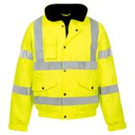 MyShoeStore Hi Vis Bomber Jacket High Viz Visibility Workwear Safety Security Concealed Hood Fluorescent Flashing Hooded Padded Waterproof Work Wear Coat (Yellow,M)