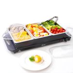 Vencier 3 Pan Buffet Server, 3 x 2.5 Litre Pans, 300 W, Adjustable Temperature, Food Warmer, Dual Function Hot Plate, Portable Chafing Dish, Bain Marie, Steam Table, Catering Serving Tray (Black)