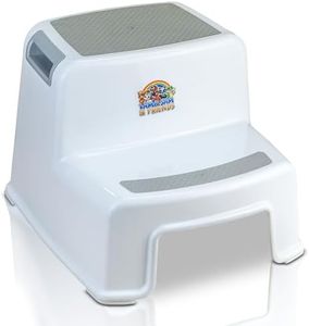 Lama Sam & Friends - Taburetes en Dos etapas para niños Escalón para el Baño para Enseñar a Usar el WC a Niños (Blanco-Gris)