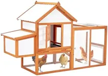 GarveeLife 5-8 Chicken Coop Hen House, Large Wooden Chicken Coop Weatherproof Indoor Outdoor Rabbit Hutch with Ramp Run, Nesting Box, Removable Tray, Portable Bunny Cage for Garden Backyard, Orange