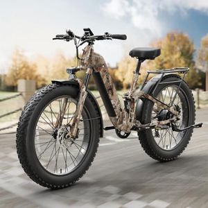 PUCKIPUPPY Ebike+Battery, Electric Bike for Adults 960W, 48V 20AH Battery Adult Electric Bicycles, 26" Fat Tire Full Suspension Step-Thru Ebike, 28MPH Mountain E-Bike 7 Speed 80Miles-Camouflage