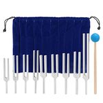 Oreilet 9Pcs Tuning Forks Set, Body for Healing Chakra with Storage Bag, Musical Instrument DNA Healing, Sound Therapy (174Hz, 285Hz, 396Hz, 417Hz, 528Hz, 639Hz, 741Hz, 852Hz, 963HZ) defult default