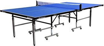 GYMNCO Perfect Wood Table Tennis Table with Levellers Top 18 mm (TT Table Cover + 2 TT Racket & Balls +Yoga Mat) (Blue)