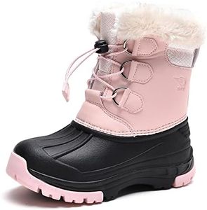 SURRAY Kids Snow Boots Girls Boys Outdoor Boots Waterproof Ankle Winter Warm Boots with Fur Lined, Pink, 4 Big Kid