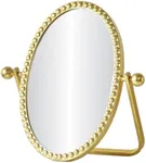 HuiDao Vintage Vanity Table Mirror, Desk Makeup Mirror Metal Framed with Stand, Gold Oval Retro Mirrors 360 Adjustable Rotation for Tabletop, Bedroom, Bathroom, Living Room, Antique 10.8'' x 7''