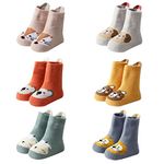 FedMois 6 Pairs Baby Kids Cozy Warm Winter Socks Anti-slip Infant Toddler Thermal Crew Socks, animals, 1-3 Years