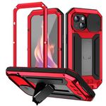 ANROD for iPhone 15 Case,Shockproof Hard Case Aluminum Metal Gorilla Glass Military Heavy Duty Sturdy Protector Cover for iPhone 15,with Lens Protection Cover (Red)