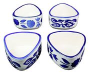 U & U UNIQUE UTILITIES Ceramic Chutney Bowl Set of 4 Small Ketchup Sauce Dip Bowl Pots (Blue White 80 ML)