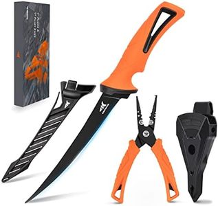 KastKing 7-inch Fishing Pliers and Filet Knife with Molded Sheath, 420 Stainless Steel Fishing Pliers, G4116 Corrosion Resistant Fillet Knife, 7'' Split Ring Plier and 7'' Fillet Knife, Orange