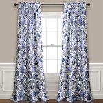 Lush Decor Cynthia Jacobean Darkening Window Curtains Set for Living, Dining Room, Bedroom, 95" L Panel Pair, Blue