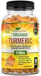 Organic Turmeric Curcumin 2130mg with Organic Ginger and Organic Black Pepper - 180 Vegan Capsules (6 Month Supply) - High Strength Tumeric Supplement