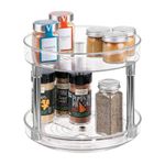 iDesign Rotatable Spice Rack with 2 Tiers, Small Plastic Kitchen Cupboard Storage for Spices and Condiments, Rotating Spice Jars Holder for Kitchen and Pantry, Clear