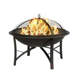 Fire Beauty Fire Pit for Outside Wood Burning Firepit BBQ Grill Steel Fire Bowl with Spark Screen Cover, Log Grate, Poker for Camping Beach Bonfire Picnic Backyard Garden