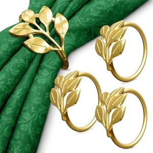 20Pcs Gold Napkin Rings - Gold Fall Leaf Napkin Rings Set of 20 - Holiday Cloth Napkin Rings for Dining Table Decor - Gold Napkin Holder for Birthday, Wedding Easter Valentines Day Napkin Rings