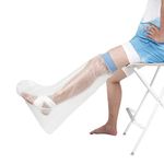 EVERCRYO Waterproof Adult Short Leg Cast Cover for Shower, Bath - Reusable Cast and Bandage Protector - Watertight Protection for Broken Short Leg, Ankle, Foot (Blue)