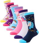 Girls Kids Socks Fun Animal Cute Funny Cartoon Crew Cotton Novelty Gifts Stocking Stuffers Socks 6 Pack(Unicorn,5-8 Y)