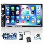 CAMECHO 2 Din Car Stereo with Bluetooth, 7 Inch HD Touch Screen Car Radio Mirror Link Bluetooth Hands Free FM Radio SWC AUX USB SD EQ MP5 Car Player with +Frame +12LED Backup Camera