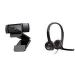 Logitech USB Headset H390 with Noise Cancelling Mic + C920x HD Pro Webcam, Full HD 1080p/30fps Video Calling - Black