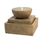 Teamson Home Garden Water Feature with Lights, Outdoor 2 Tier Basin Water Fountain & Pump, Indoor Stone Cascading Zen Waterfall Ornament, Patio Decor